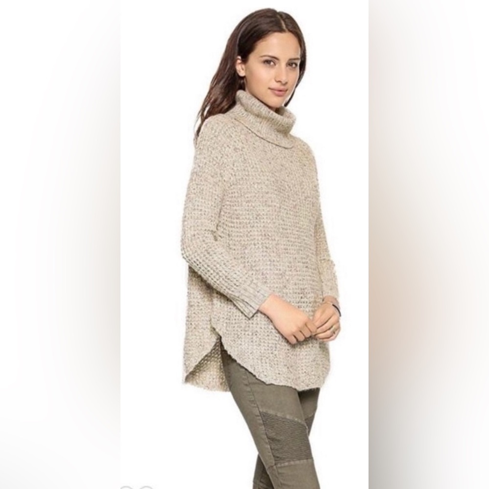 Free People Dylan Tweedy Turtle Neck, Wool Linen Blend Chunky Knit, Size M